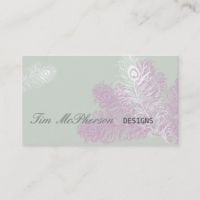 Modern Elegant Peacock Feathers Mardi Gras Business Card (Front)