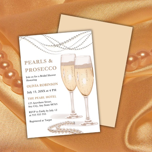 Modern Elegant Pearls and Prosecco Bridal Shower  Invitation (Modern Elegant Pearls and Prosecco Bridal Shower Invitation  )