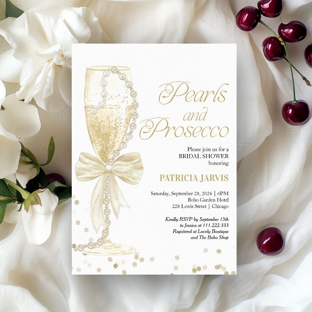 Modern Elegant Pearls and Prosecco Bridal Shower Invitation (Creator Uploaded)