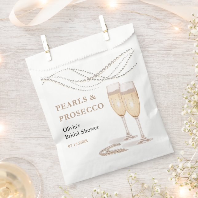 Modern Elegant Pearls & Prosecco Bridal Shower  Favour Bag (Clipped)