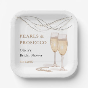 Modern Elegant Pearls & Prosecco Bridal Shower Paper Plate
