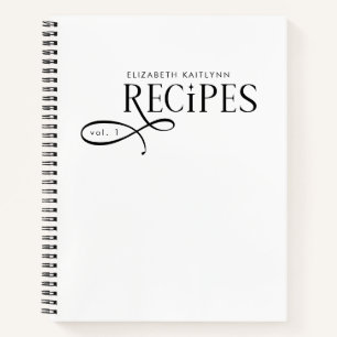 Modern Elegant Personalised Black White Recipes Notebook