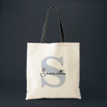 Modern Elegant Personalised Blue Monogram Initial Tote Bag<br><div class="desc">Check out these perfect tote bags for your bridal party, bachelorette party guests, birthday or wedding guest party favours. A modern and elegant custom tote bag is chic and sophisticated to complement your wedding or any special occasion. They can be personalised with your name and initial, you can also change...</div>