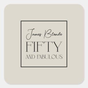 Modern Elegant Personalised Fiftieth Birthday Square Sticker