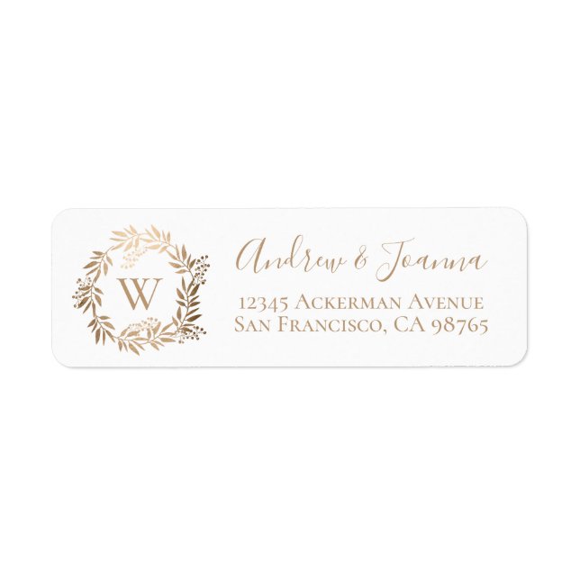 Modern Elegant Personalised Gold Monogram Return Address Label (Front)