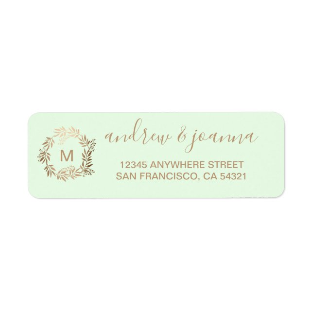 Modern Elegant Personalised Gold Monogram Return   Address Label (Front)