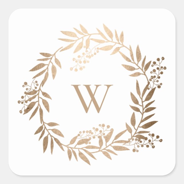 Modern Elegant Personalised Gold Monogram Wedding Square Sticker (Front)
