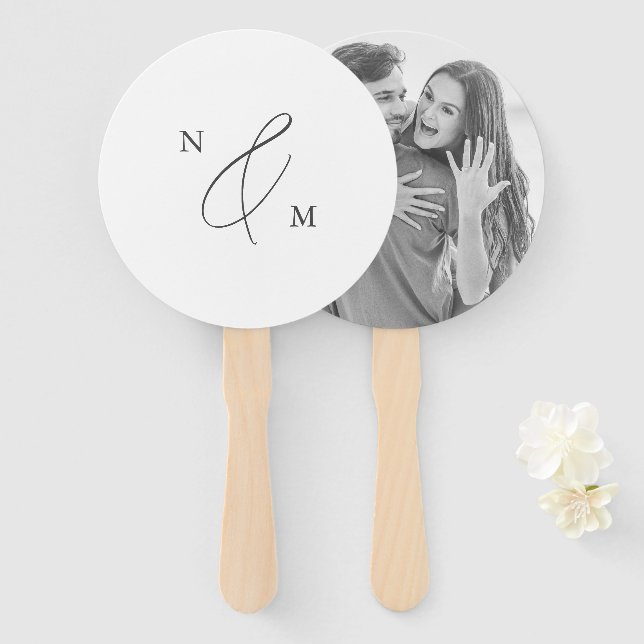 Modern Elegant Personalised Monogram Photo Wedding Hand Fan (Front and Back)