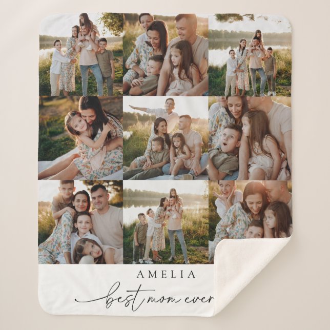 Modern Elegant Personalised Photo Family  Sherpa Blanket (Front)