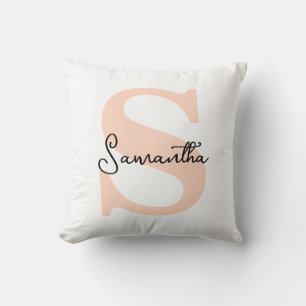 Modern Elegant Personalised Pink Monogram Initial Cushion