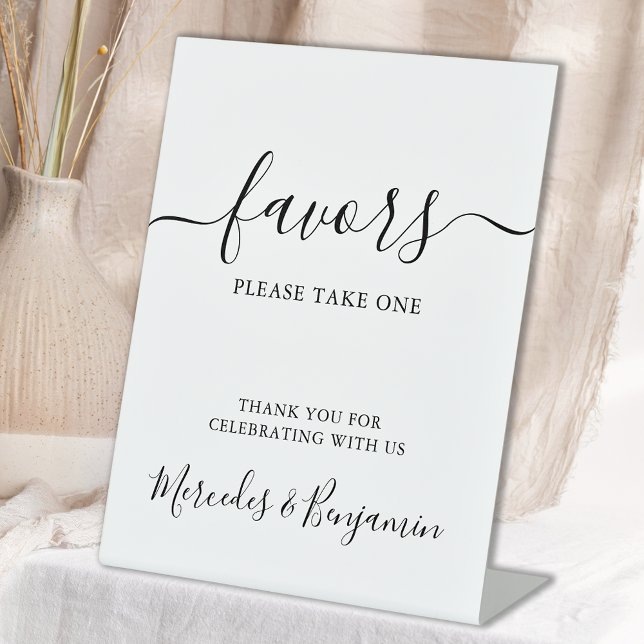 Modern Elegant Personalised Wedding Favours Table  Pedestal Sign (Creator Uploaded)