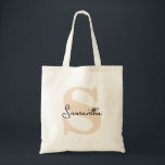 Modern Elegant Personalized Beige Monogram Initial Tote Bag<br><div class="desc">Check out these perfect tote bags for your bridal party, bachelorette party guests, birthday or wedding guest party favors. A modern and elegant custom tote bag is chic and sophisticated to complement your wedding or any special occasion. They can be personalized with your name and initial, you can also change...</div>
