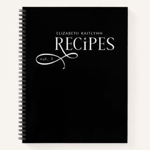 Modern Elegant Personalized Black White Recipes Notebook