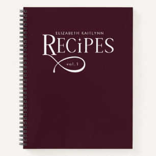 Modern Elegant Personalized Burgundy Recipes Notebook