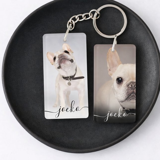 Modern Elegant Personalized Photo and Text  Key Ring (Creator Uploaded)