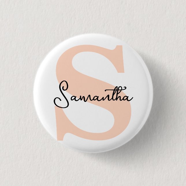 Modern Elegant Personalized Pink Monogram Initial 3 Cm Round Badge (Front)