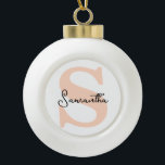 Modern Elegant Personalized Pink Monogram Initial Ceramic Ball Christmas Ornament<br><div class="desc">Check out these perfect gift idea for your bridal party, bachelorette party guests, birthday or wedding guest party favors. A modern and elegant custom tote bag is chic and sophisticated to complement your wedding or any special occasion. They can be personalized with your name and initial, you can also change...</div>