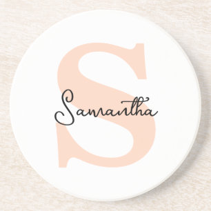 Modern Elegant Personalized Pink Monogram Initial Coaster