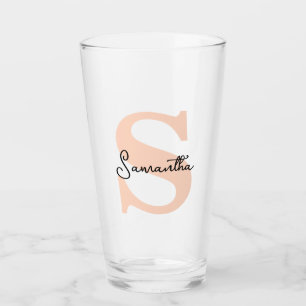 Modern Elegant Personalized Pink Monogram Initial Glass