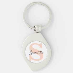 Modern Elegant Personalized Pink Monogram Initial Key Ring