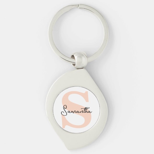 Modern Elegant Personalized Pink Monogram Initial Key Ring (Front)