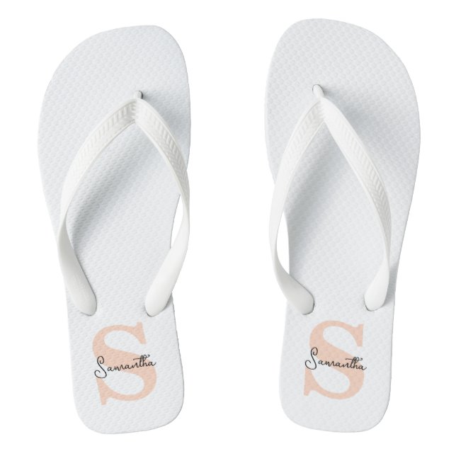 Modern Elegant Personalized Pink Monogram Initial Thongs (Footbed)