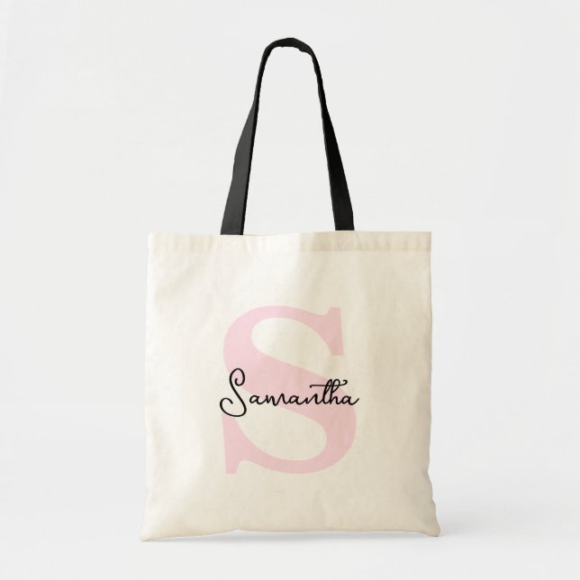 Modern Elegant Personalized Pink Monogram Initial Tote Bag (Front)