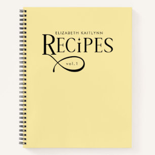Modern Elegant Personalized Yellow Black Recipes Notebook