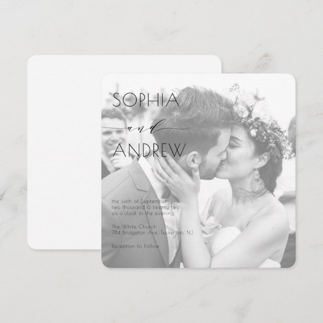 Modern Elegant Photo All ine One White Wedding Invitation (Front/Back)