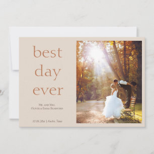 Modern Elegant Photo Best Day Ever Wedding Thank You Card