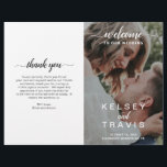 Modern Elegant Photo Budget Folded Wedding Program<br><div class="desc">Minimalist photo budget folded wedding program with a simple design featuring "welcome to our wedding" along with your names,  date and location over your favourite picture.  Accent words are in an elegant handwritten script with swashes.  These modern and chic wedding programs coordinate well with any style of wedding.</div>