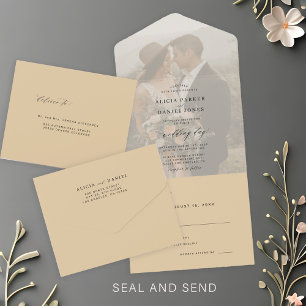Modern elegant photo butter yellow wedding RSVP All In One Invitation