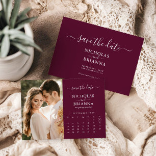 Modern Elegant Photo Calendar Burgundy Wedding Save The Date