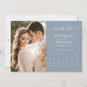 Modern Elegant Photo Calendar Dusty Blue Wedding Save The Date