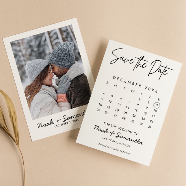 Modern Elegant Photo Calendar White Wedding Simple Save The Date (Creator Uploaded)