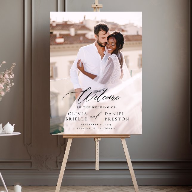Modern Elegant Photo Calligraphy Wedding Welcome Acrylic Sign (Creator Uploaded)