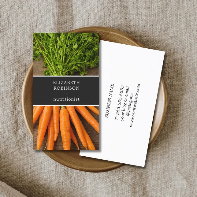 Modern Elegant Photo Carrots Nutritionist Business Card (Creator Uploaded)