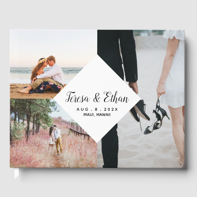 Modern Elegant Photo Collage and Name for Couples Guest Book (Front)