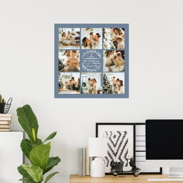 Modern Elegant Photo Collage Dusty Blue Keepsake Poster (Home Office)