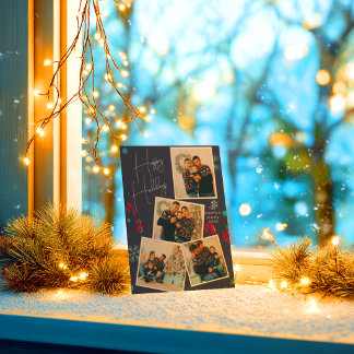 Modern Elegant Photo Collage Happy Holidays Holiday Card