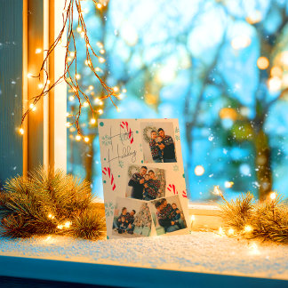 Modern Elegant Photo Collage Happy Holidays Holiday Card