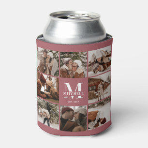Modern Elegant Photo Collage Monogrammed Keepsake Can Cooler