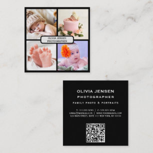 Modern elegant photo collage photographer qr code square business card