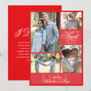 Modern Elegant Photo Collage Red Valentine’s Day Holiday Card