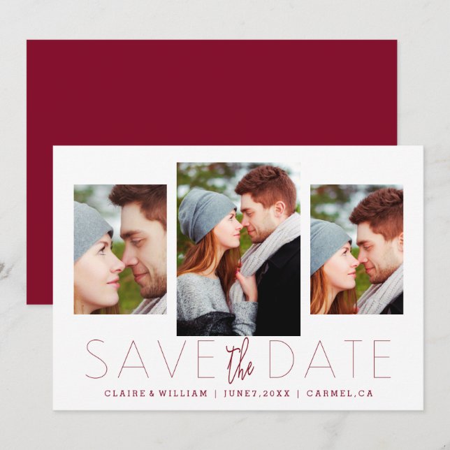 Modern Elegant Photo Collage Save the Date Card (Front/Back)
