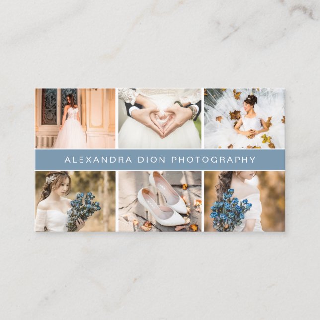 Modern elegant photo collage wedding photography business card (Front)