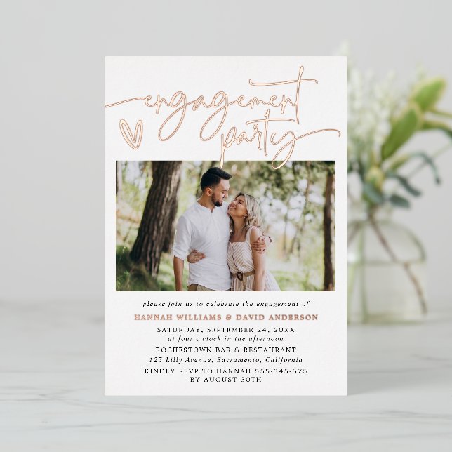 Modern Elegant Photo Engagement Party Invitation (Standing Front)