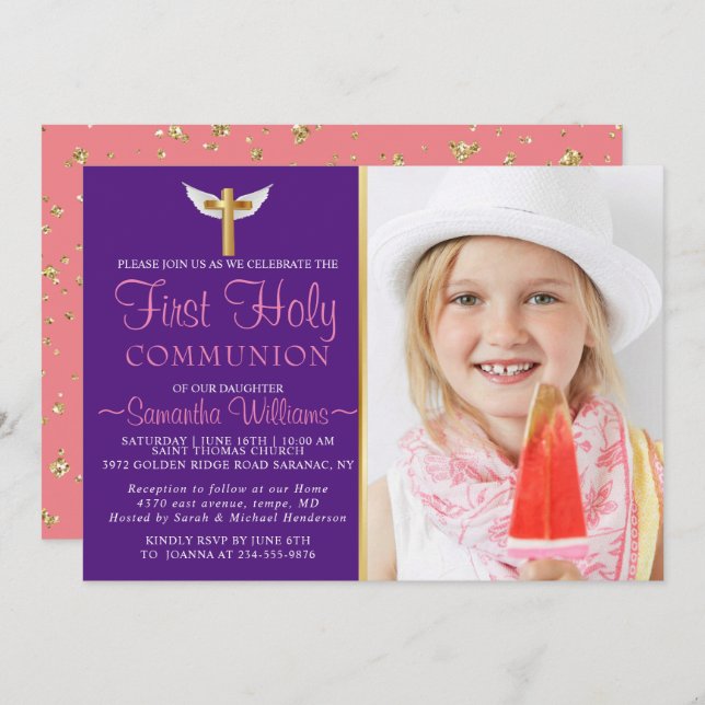 Modern Elegant Photo First Communion Invitation (Front/Back)
