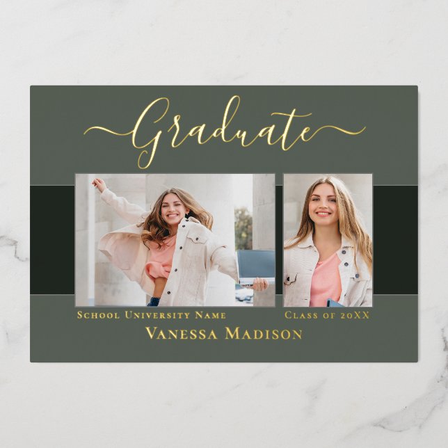 Modern Elegant Photo Foil Graduation Announcement (Front)
