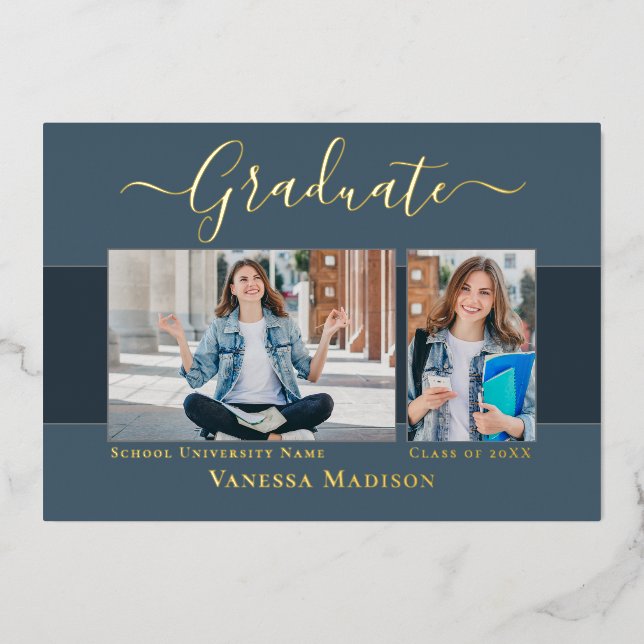 Modern Elegant Photo Foil Graduation Announcement (Front)